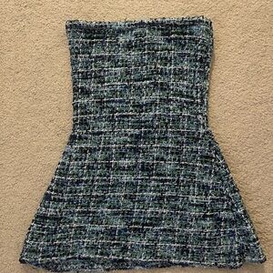 Zara Strapless Tweed Tube Top in Blue, Green, Black